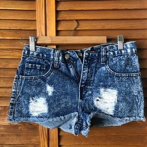 Distressed jean shorts